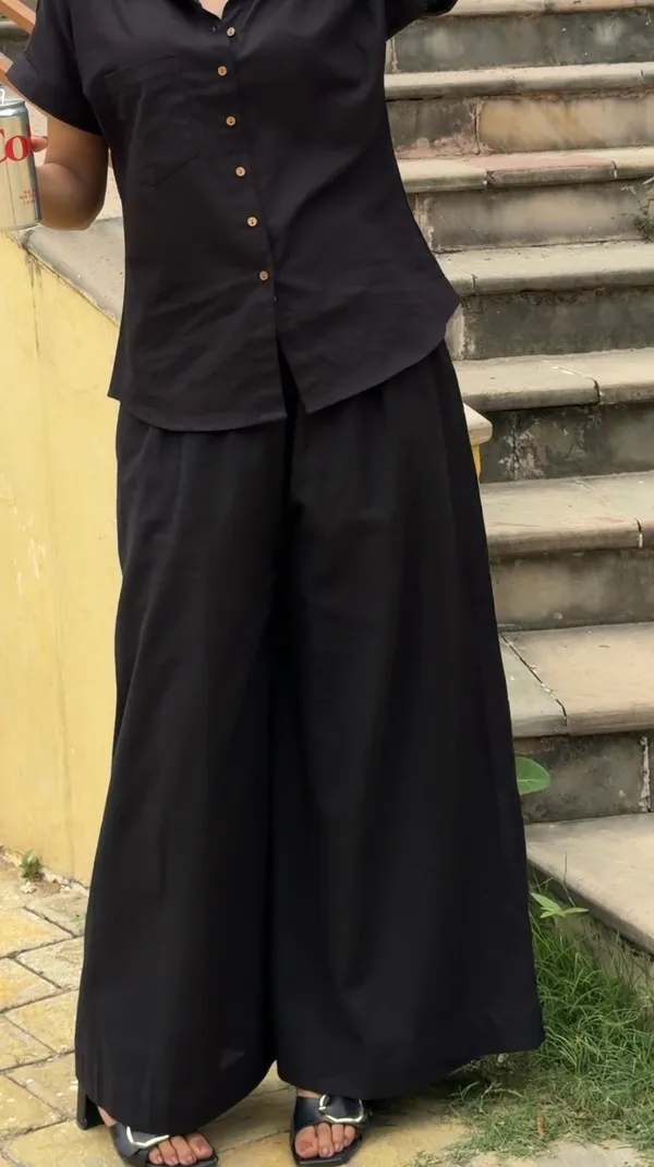 Womens_Shoulder_Down_Cotton_Slub_Solid_Casual_Shirt_Black