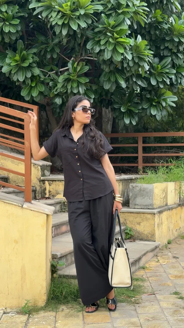 Womens_Shoulder_Down_Cotton_Slub_Solid_Casual_Shirt_Black