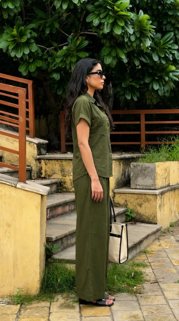 Womens_Shoulder_Down_Cotton_Slub_Solid_Casual_Shirt_Olive_Green