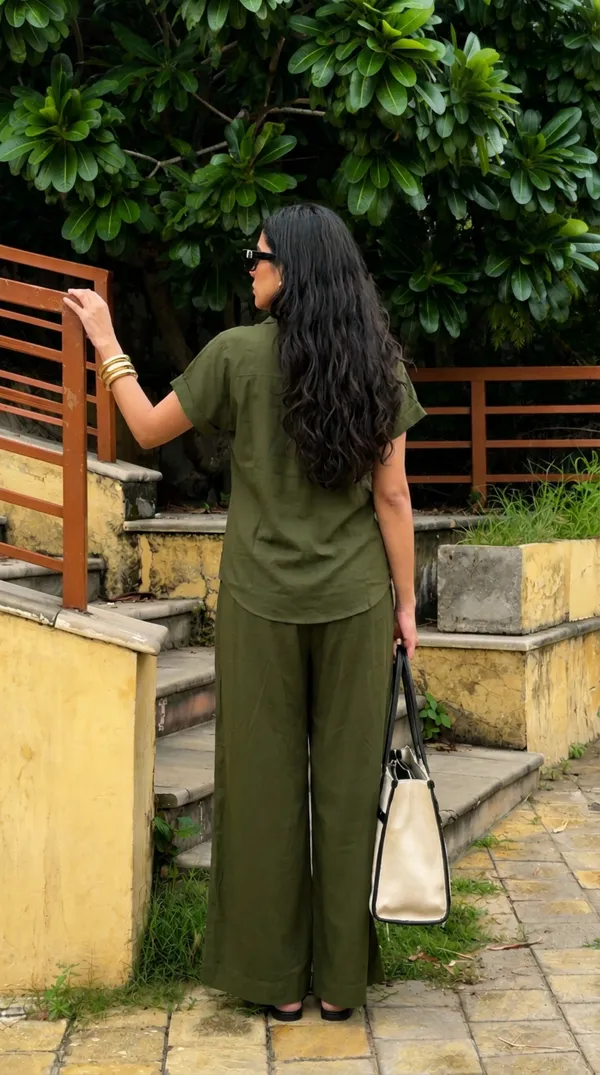 Womens_Shoulder_Down_Cotton_Slub_Solid_Casual_Shirt_Olive_Green