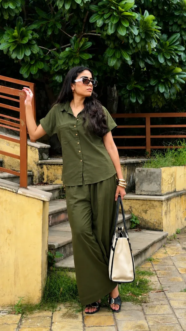 Womens_Shoulder_Down_Cotton_Slub_Solid_Casual_Shirt_Olive_Green