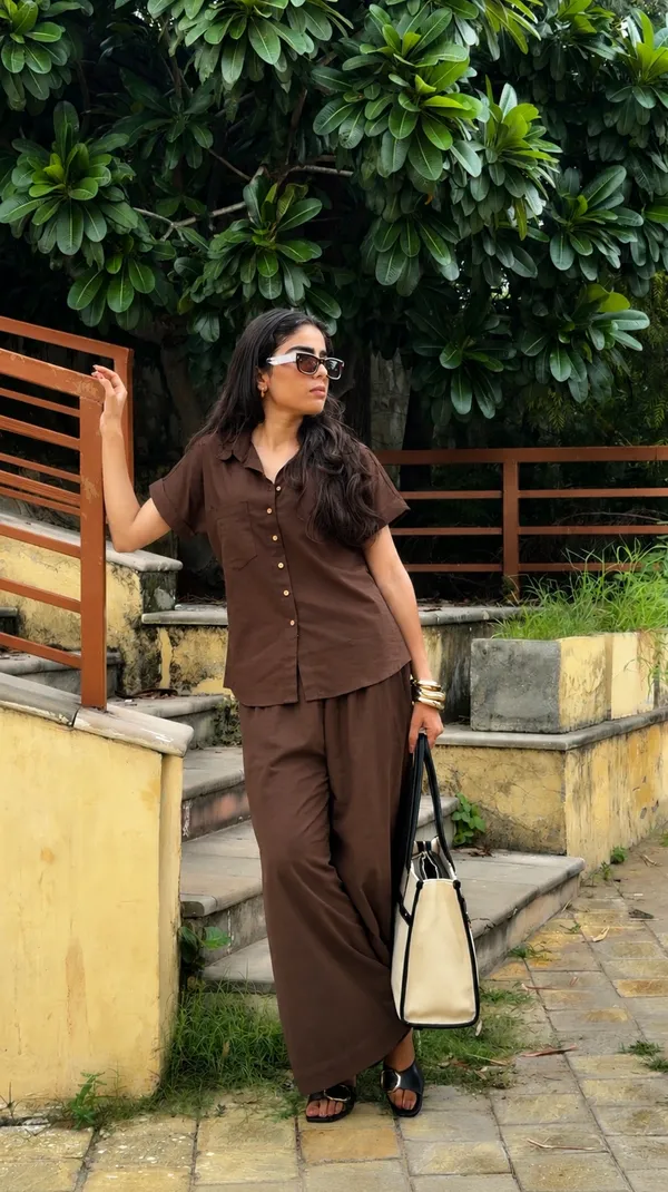 Womens_Shoulder_Down_Cotton_Slub_Solid_Casual_Shirt_Brown