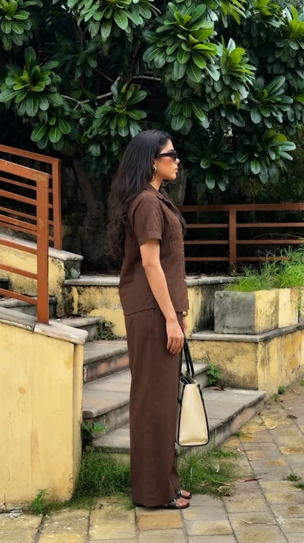 Womens_Shoulder_Down_Cotton_Slub_Solid_Casual_Shirt_Brown