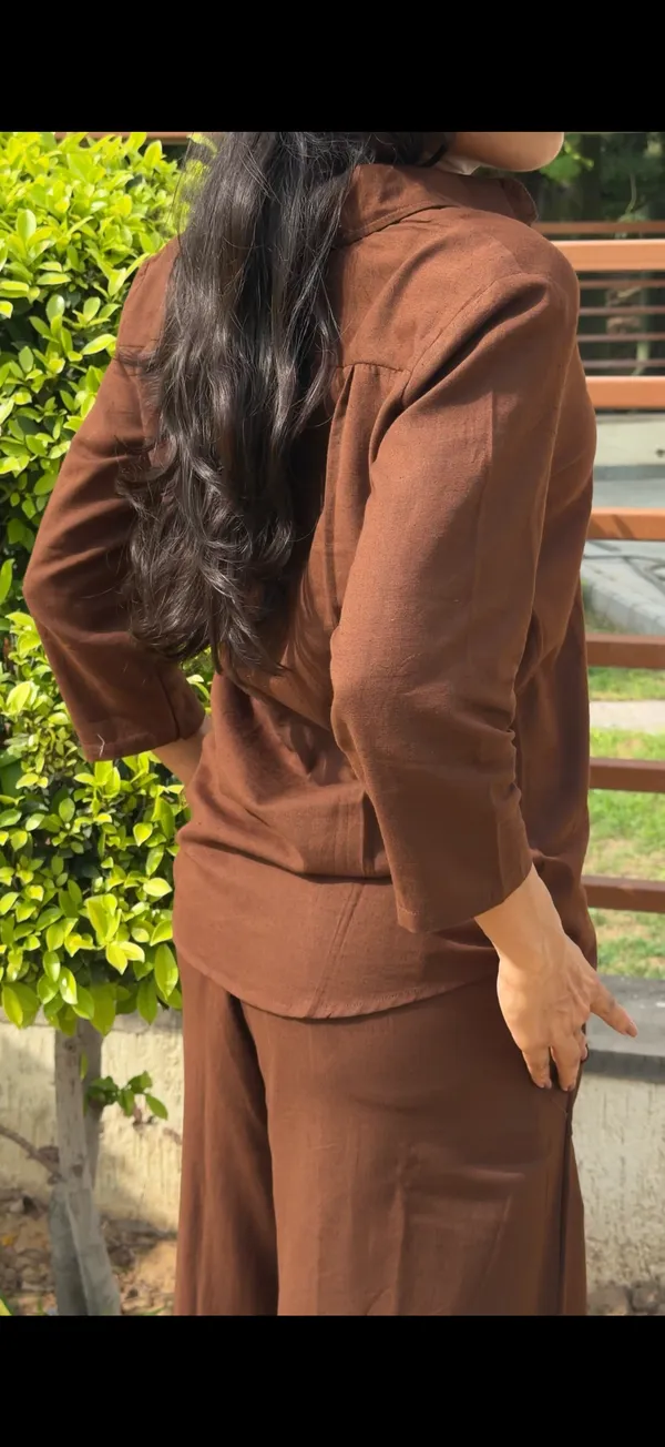 Womens_Cotton_Slub_Solid_Casual_Shirt_With_3_4_Sleeves_Brown