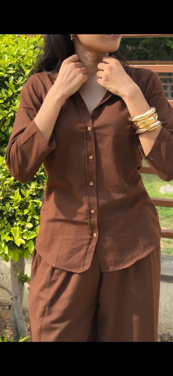 Womens_Cotton_Slub_Solid_Casual_Shirt_With_3_4_Sleeves_Brown