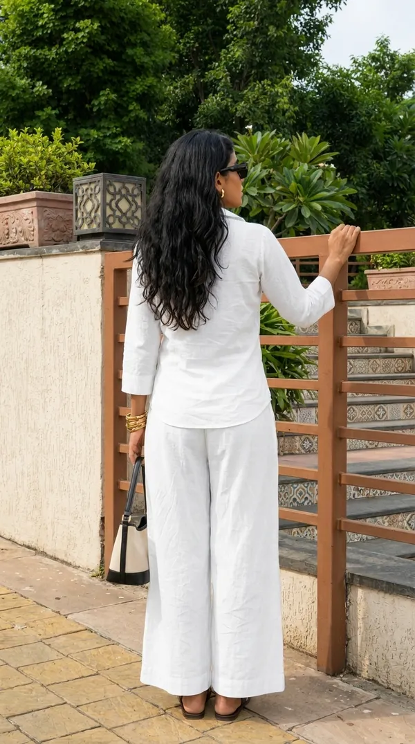 Women_Cotton_Flax_Solid_Co-Ord_Set_With_3_4_Sleeves_White