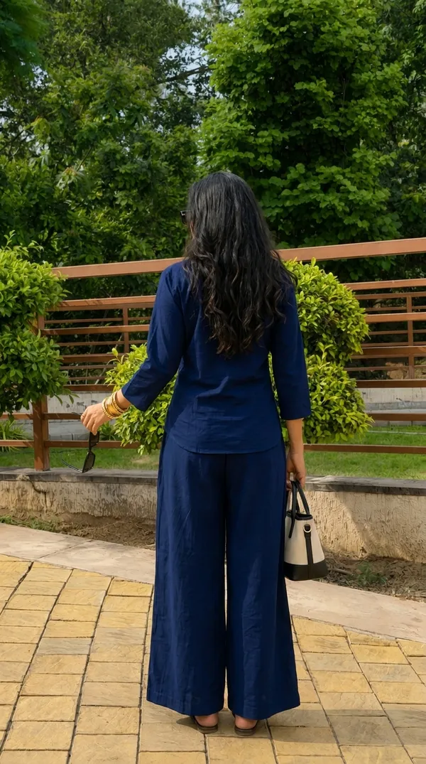 Womens_Cotton_Slub_Solid_Casual_Shirt_With_3_4_Sleeves_Navy_Blue