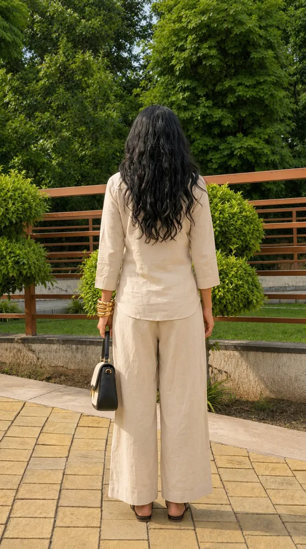 Women_Cotton_Flax_Solid_CO-Ord_Set_With_3_4_Sleeves_Beige