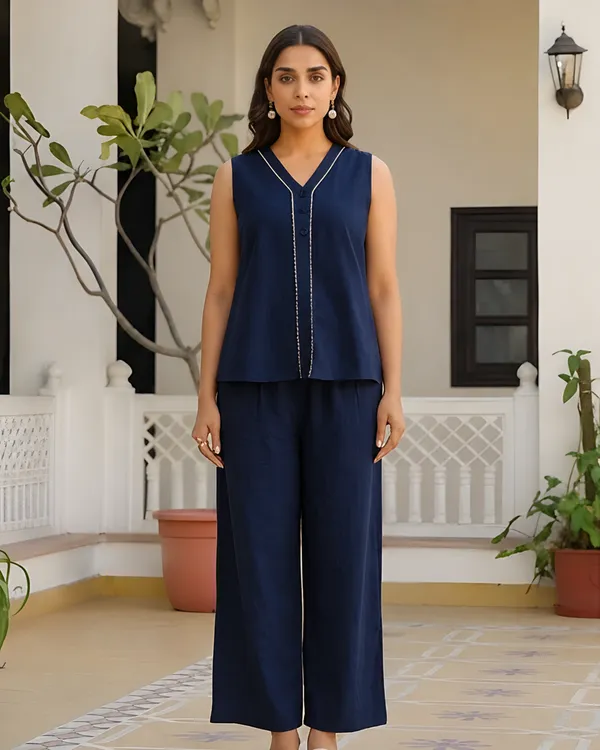 Solid_Cotton_Flex_Sleeveless_Co_Ord_Set_Navy_Blue