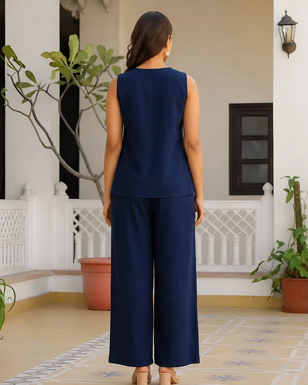 Solid_Cotton_Flex_Sleeveless_Co_Ord_Set_Navy_Blue