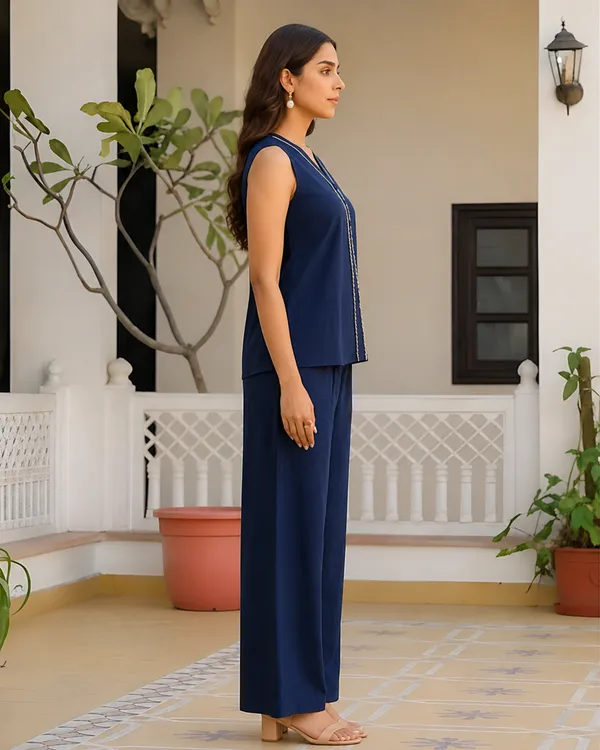 Solid_Cotton_Flex_Sleeveless_Co_Ord_Set_Navy_Blue