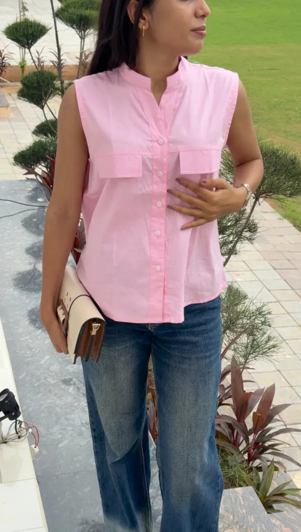 Womens_Pink_Sleeveless_Button_Down_Top_Pink