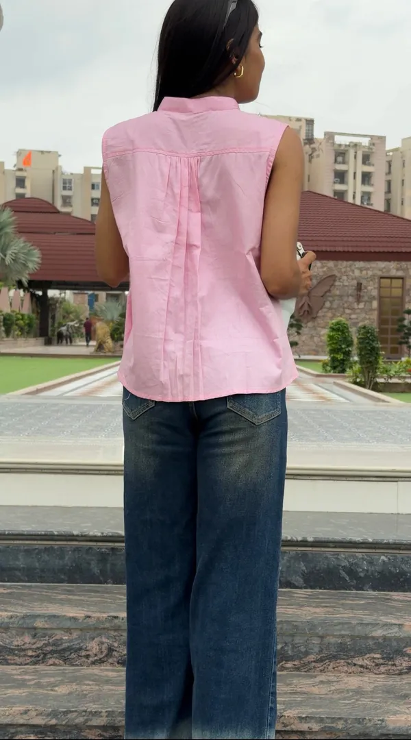 Womens_Pink_Sleeveless_Button_Down_Top_Pink