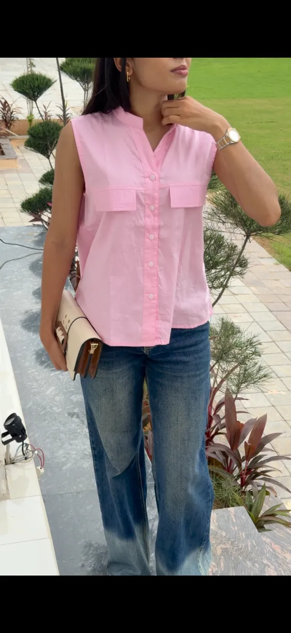 Womens_Pink_Sleeveless_Button_Down_Top_Pink