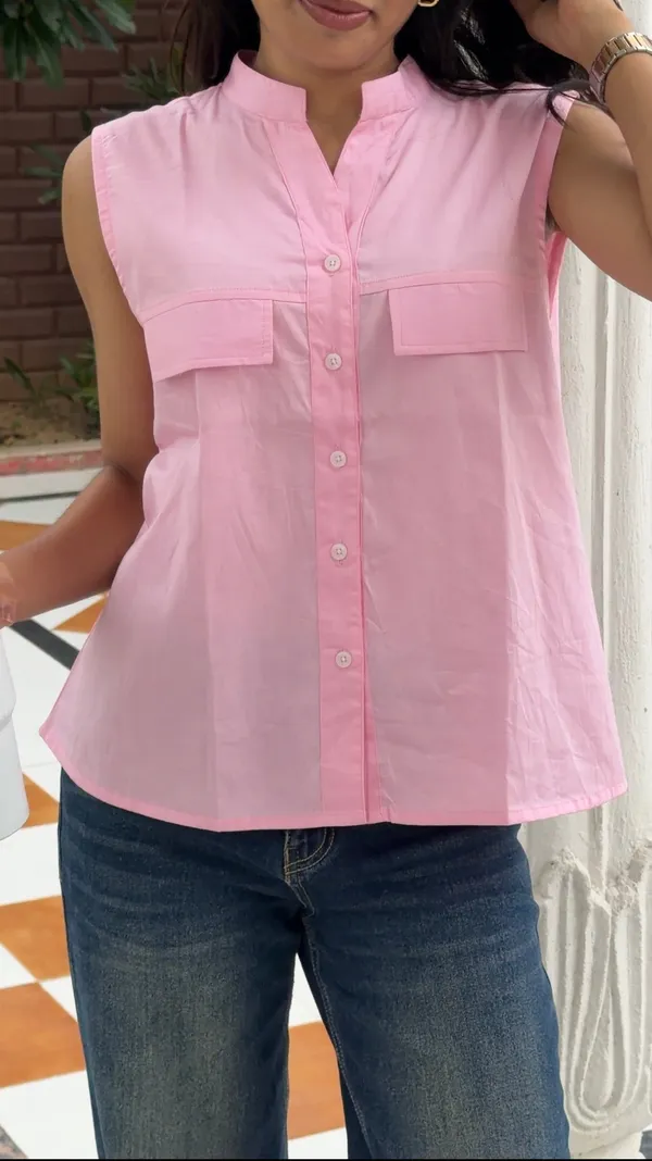 Womens_Pink_Sleeveless_Button_Down_Top_Pink