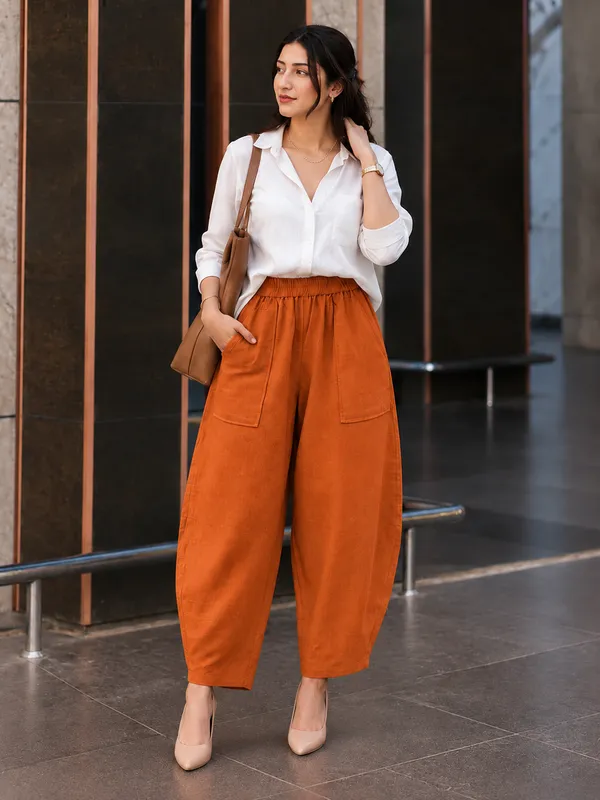 Women_Cotton_Balloon_Fit_Pants_Orange