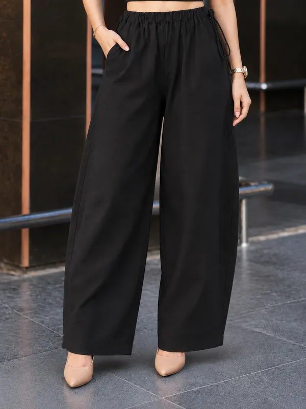 Stylish_Womens_Wide_Leg_Baggy_Cotton_Ankle_Length_Pant_Black
