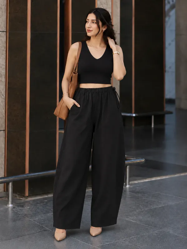 Stylish_Womens_Wide_Leg_Baggy_Cotton_Ankle_Length_Pant_Black