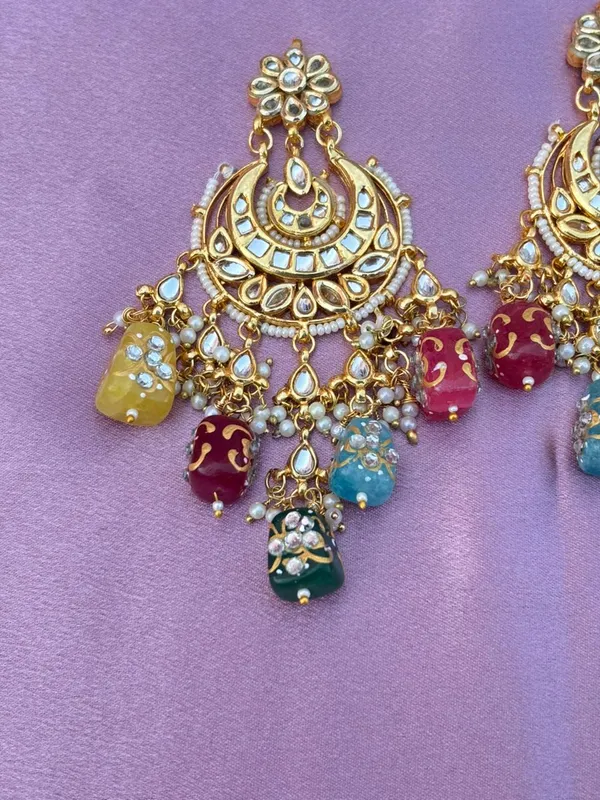 Gold_Tone_Green_Chandelier_Earrings_For_Women