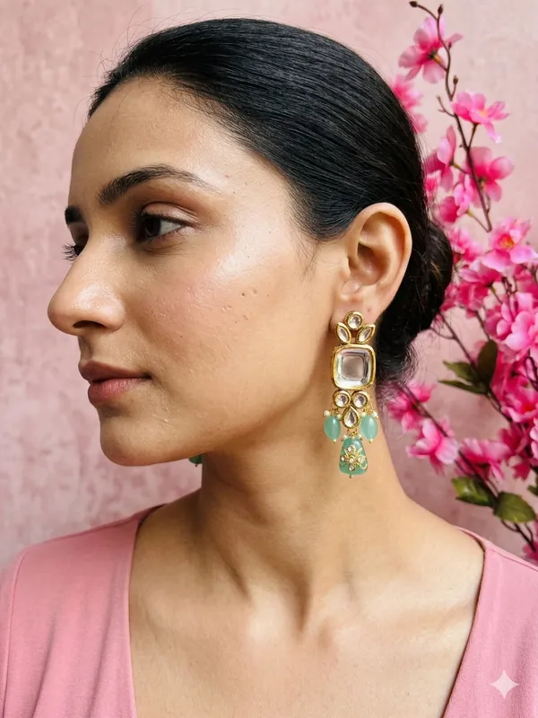 Green_Gold_Tone_Statement_Drop_Earrings_For_Women