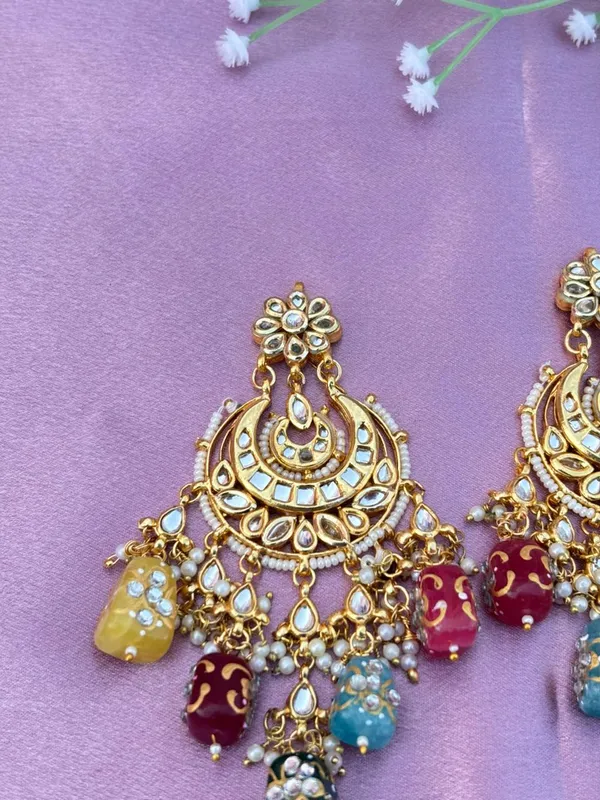 Gold_Tone_Green_Chandelier_Earrings_For_Women