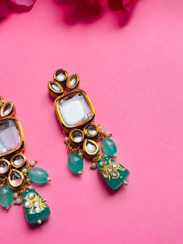 Green_Gold_Tone_Statement_Drop_Earrings_For_Women