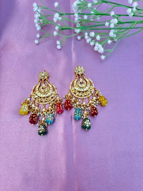 Gold_Tone_Green_Chandelier_Earrings_For_Women