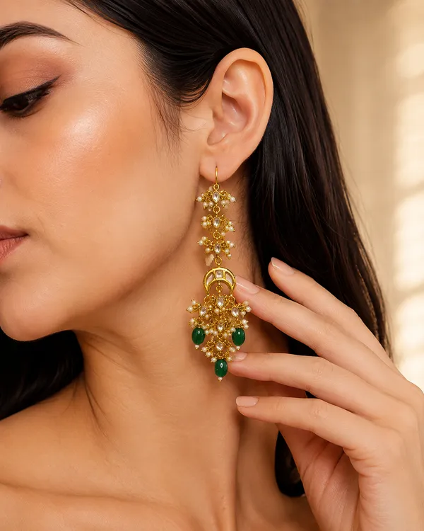 Kundan_Chandelier_Earrings_With_Green_Beads
