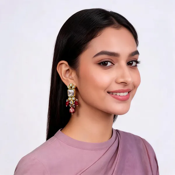 Gold-Tone_Red_Stone_Drop_Earrings_For_Women