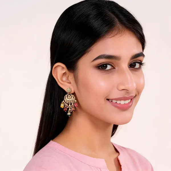 Gold_Tone_Green_Chandelier_Earrings_For_Women