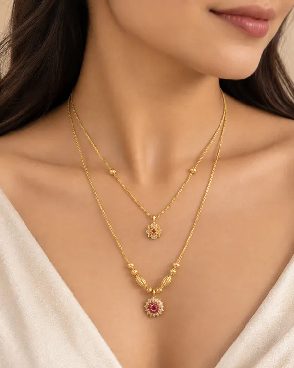 Gold_Tone_Layered_Floral_Pendant_Necklace_Set_For_Women