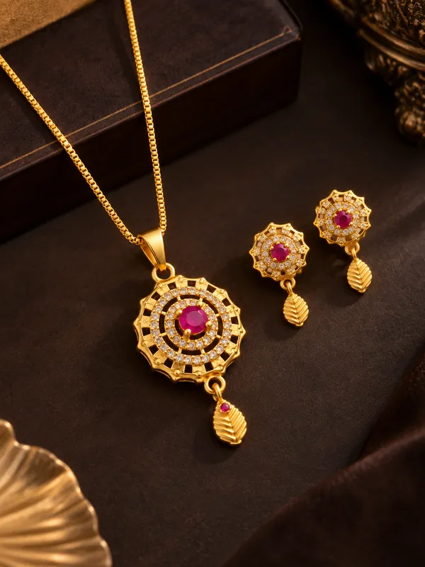 Gold_Tone_Statement_Necklace_And_Earrings_Set_for_Women