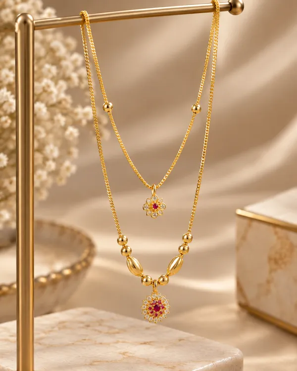 Gold_Tone_Layered_Floral_Pendant_Necklace_Set_For_Women