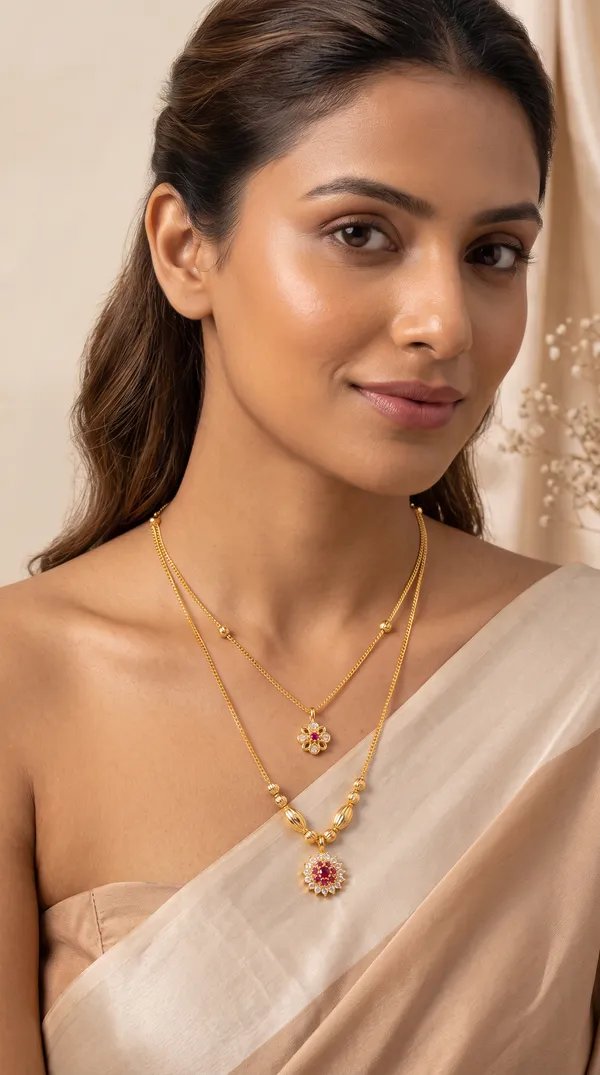 Gold_Tone_Layered_Floral_Pendant_Necklace_Set_For_Women