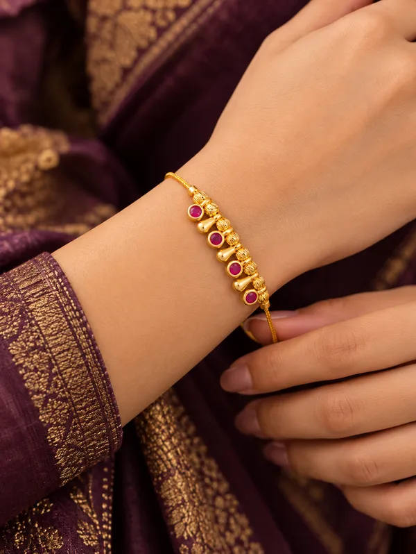 Gold_Tone_Red_Stone_Beaded_Bracelet_for_Women