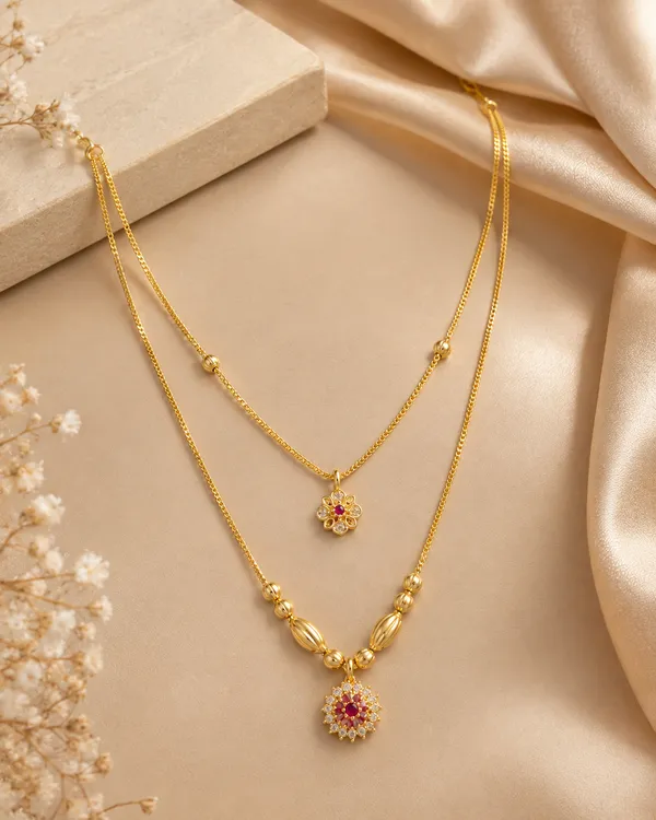 Gold_Tone_Layered_Floral_Pendant_Necklace_Set_For_Women