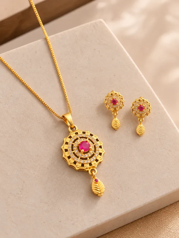 Gold_Tone_Statement_Necklace_And_Earrings_Set_for_Women