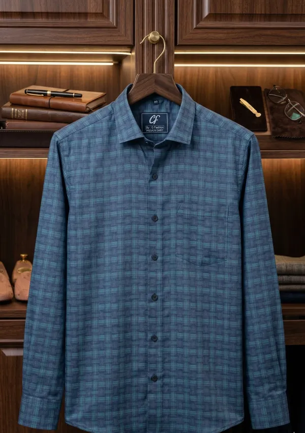 35_Cf_Dobby_Green_Blue_Checks_Slim_Fit_Shirt