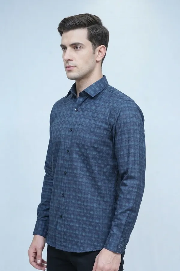 35_Cf_Dobby_Green_Blue_Checks_Slim_Fit_Shirt