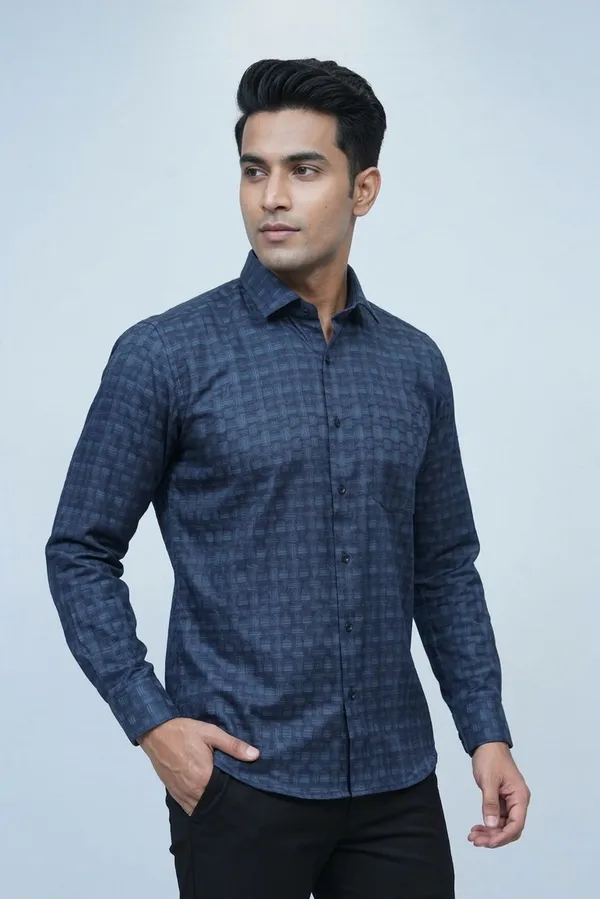 35_Cf_Dobby_Green_Blue_Checks_Slim_Fit_Shirt