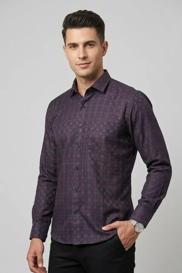 36_Cf_Dobby_Checks_Maroon_Navy_Blue_Slim_Fit_Shirt