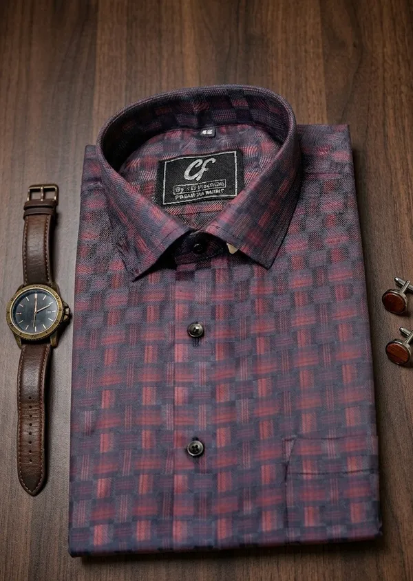 36_Cf_Dobby_Checks_Maroon_Navy_Blue_Slim_Fit_Shirt