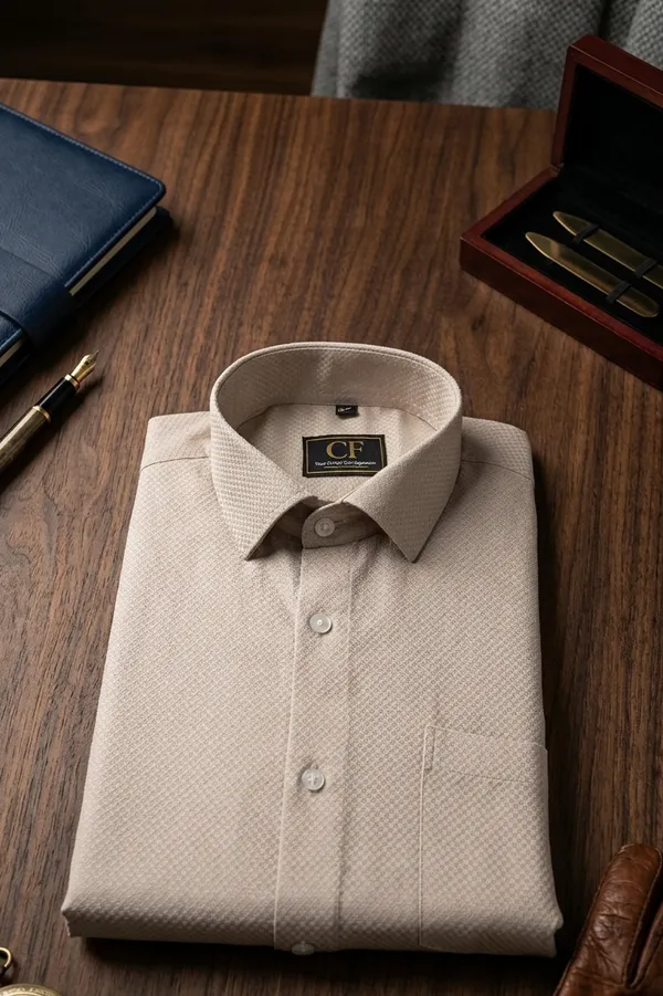 09_Cf_Solid_Dobby_Beige_Slim_Fit_Shirt