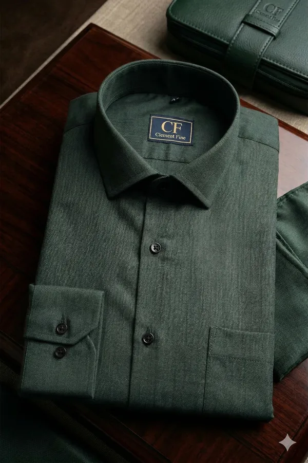 32_Cf_Solid_Twill_Green_Slim_Fit_Shirt