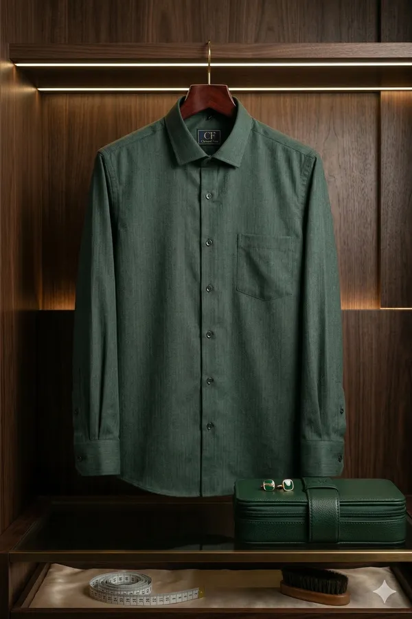 32_Cf_Solid_Twill_Green_Slim_Fit_Shirt