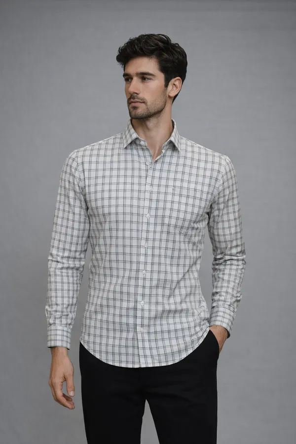 44_Cf_Dobby_Checks_Gray_With_Navy_Blue_Slim_Fit_Shirt