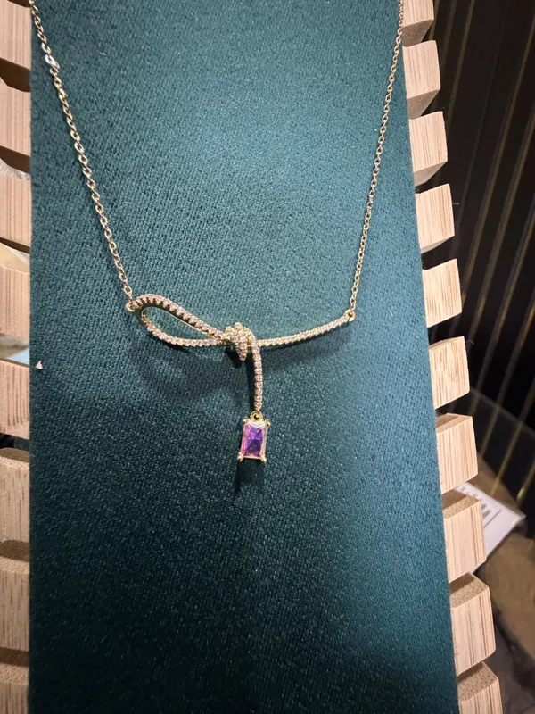 Gold_Stainless_Steel_Crystal_Bow_Purple_Pendant_Necklace_For_Women