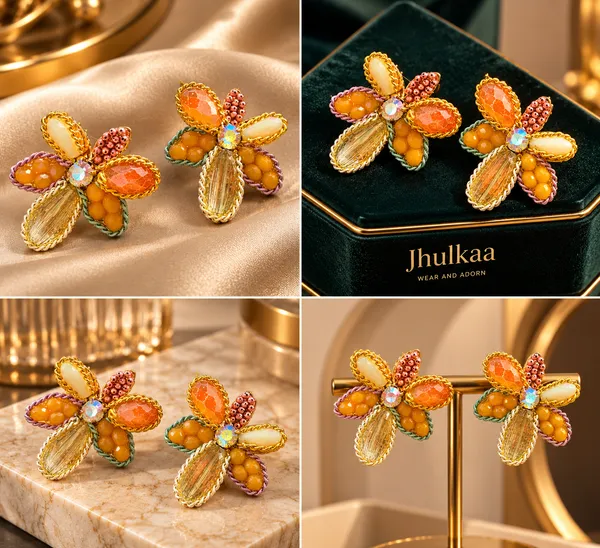 Multicolour_Beaded_Floral_Drop_Earrings_For_Women