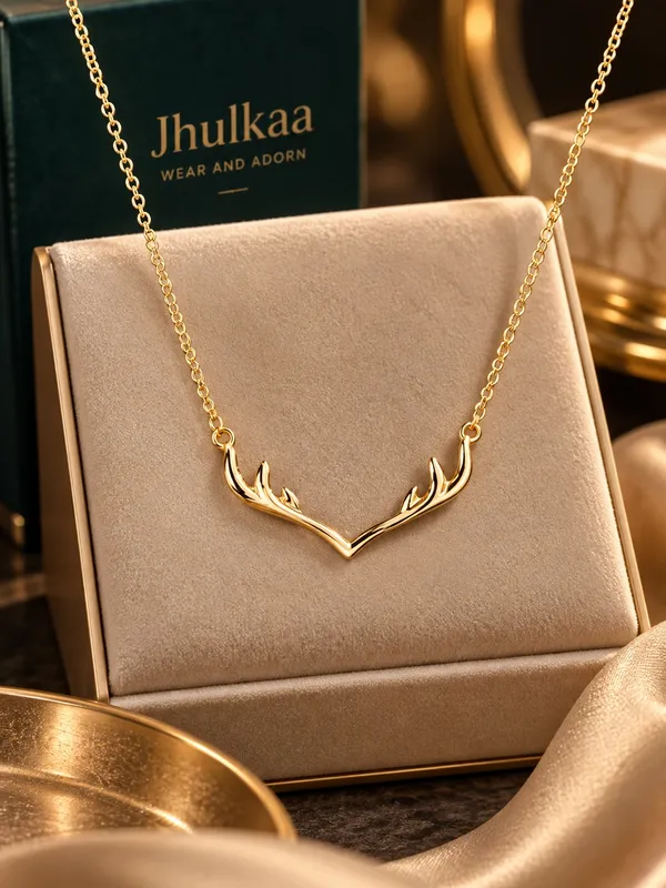 Gold_Stainless_Steel_Antler_Motif_Pendant_Necklace_For_Women
