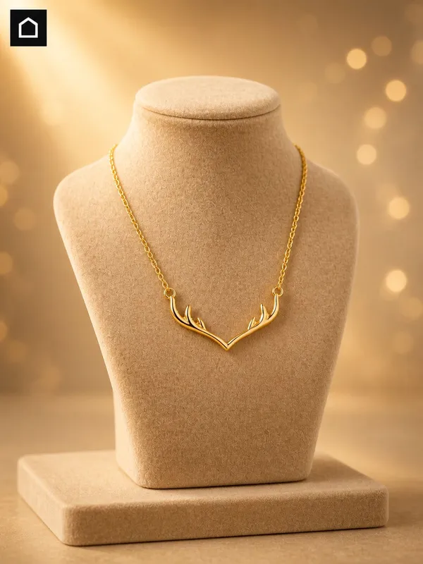 Gold_Stainless_Steel_Antler_Motif_Pendant_Necklace_For_Women